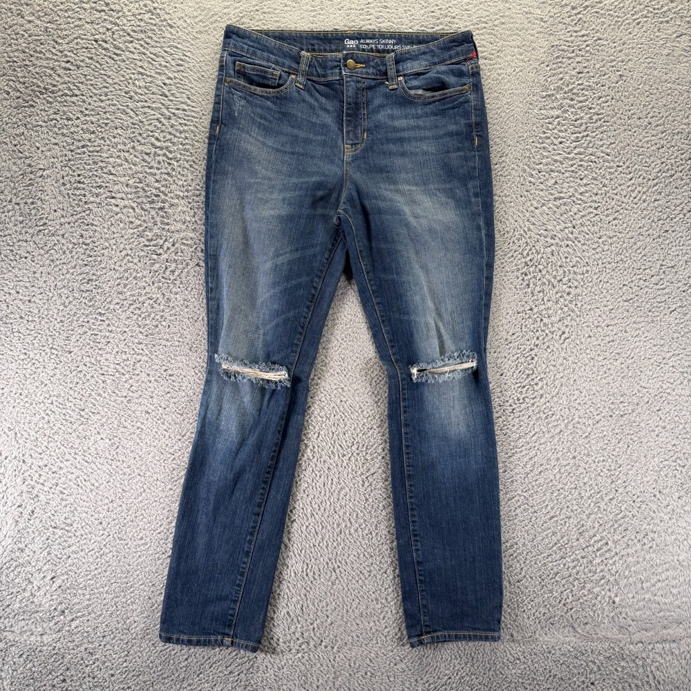 Gap Always Jeans Women's 10 Blue Cotton Denim Skinny Distressed Faded Stretch